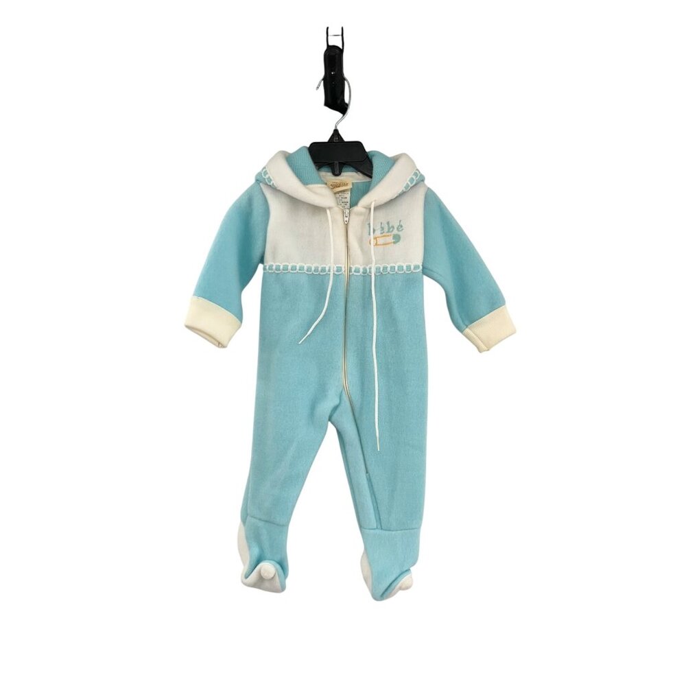Vintage Cuddler by Doespun Baby Winter Footed Hooded Onesie – Blue & Cream – Siz - Picture 1 of 16